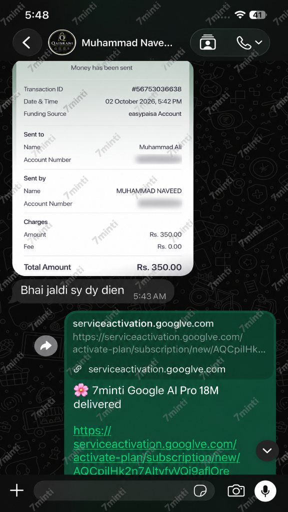 7minti Verified Delivery #9 - Google AI Pro 18M WhatsApp Dispatch Proof